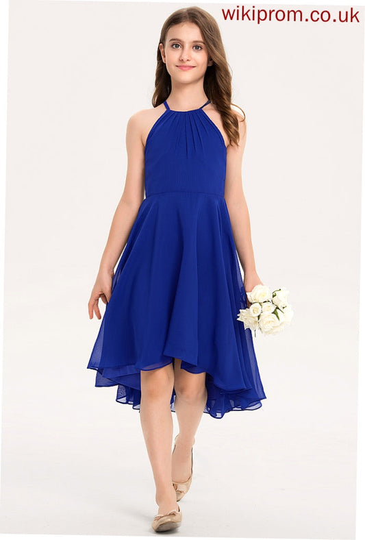 A-Line Chiffon With Janey Asymmetrical Scoop Junior Bridesmaid Dresses Neck Ruffle