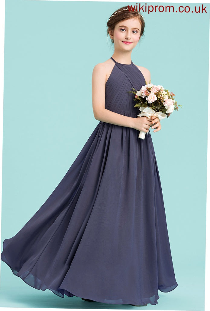 A-Line Neck Penelope Scoop Floor-Length Ruffle Chiffon Junior Bridesmaid Dresses With