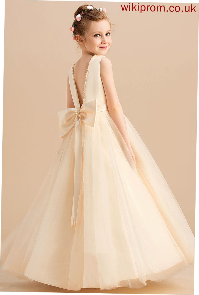 '- With Sleeveless Dress Ball-Gown/Princess Flower Girl Dresses Beading/Bow(s) Scoop Neck Sherlyn Girl Satin/Tulle Flower Floor-length