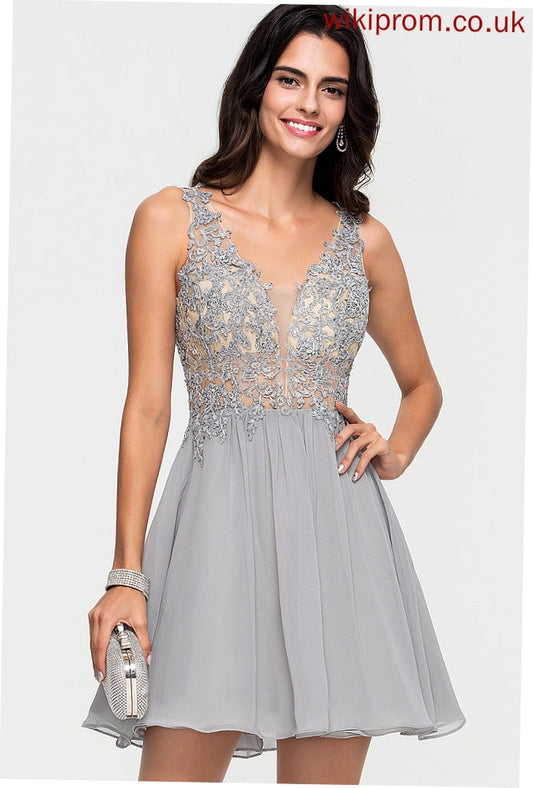 Brisa Chiffon Lace Dress V-neck Short/Mini A-Line With Homecoming Homecoming Dresses Beading