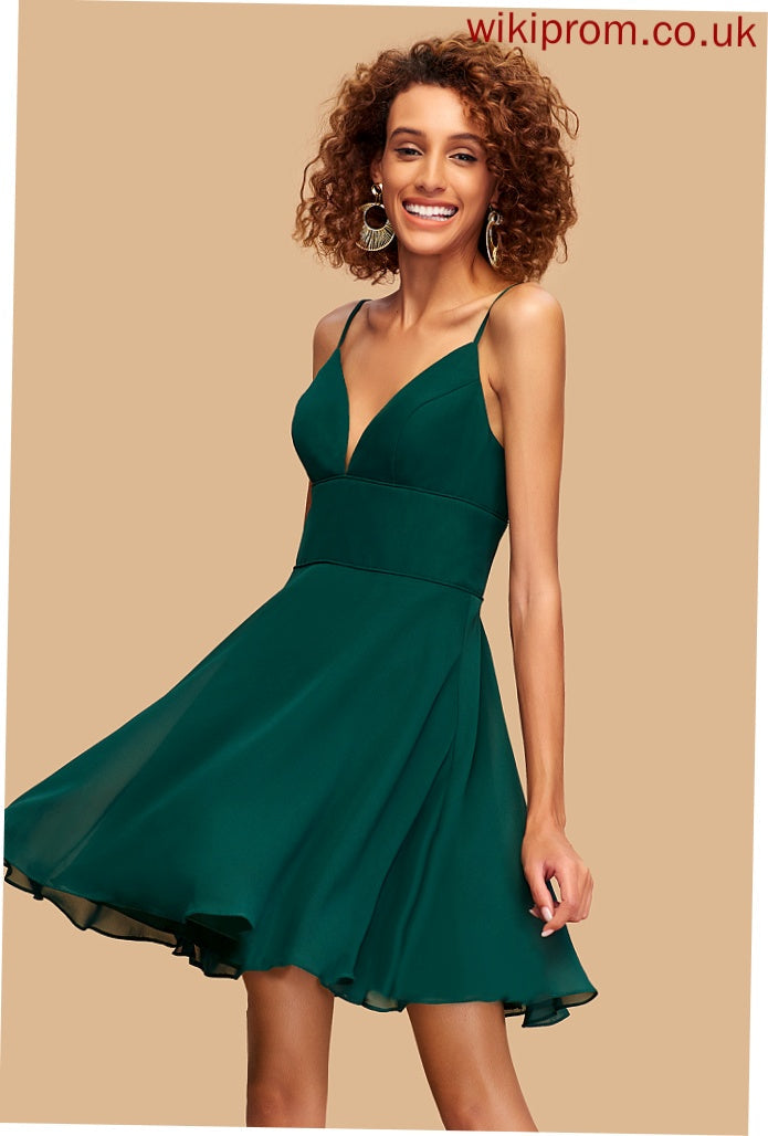 Homecoming Short/Mini A-Line Dress Chiffon Iliana V-neck Homecoming Dresses