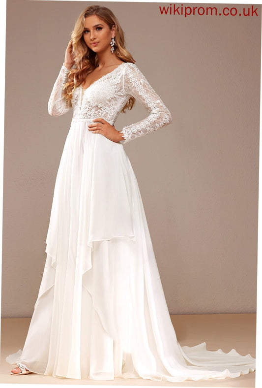 Wedding Dresses Dress Wedding With Train Court Ruffle V-neck A-Line Lace Chiffon Chloe Lace