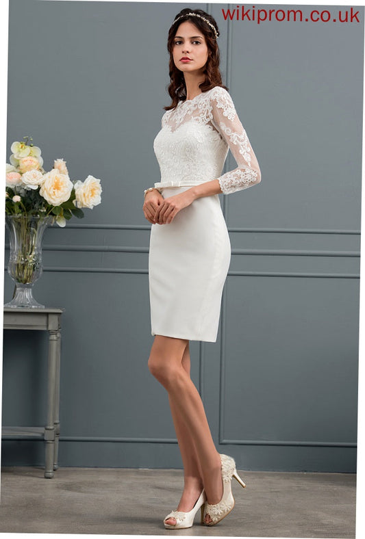 Wedding Dresses With Cassandra Dress Sequins Wedding Illusion Knee-Length Bow(s) Sheath/Column Lace