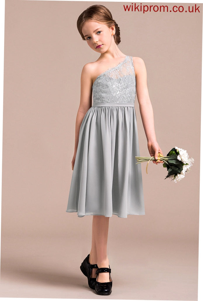 Knee-Length Chiffon Junior Bridesmaid Dresses One-Shoulder A-Line Miley Lace