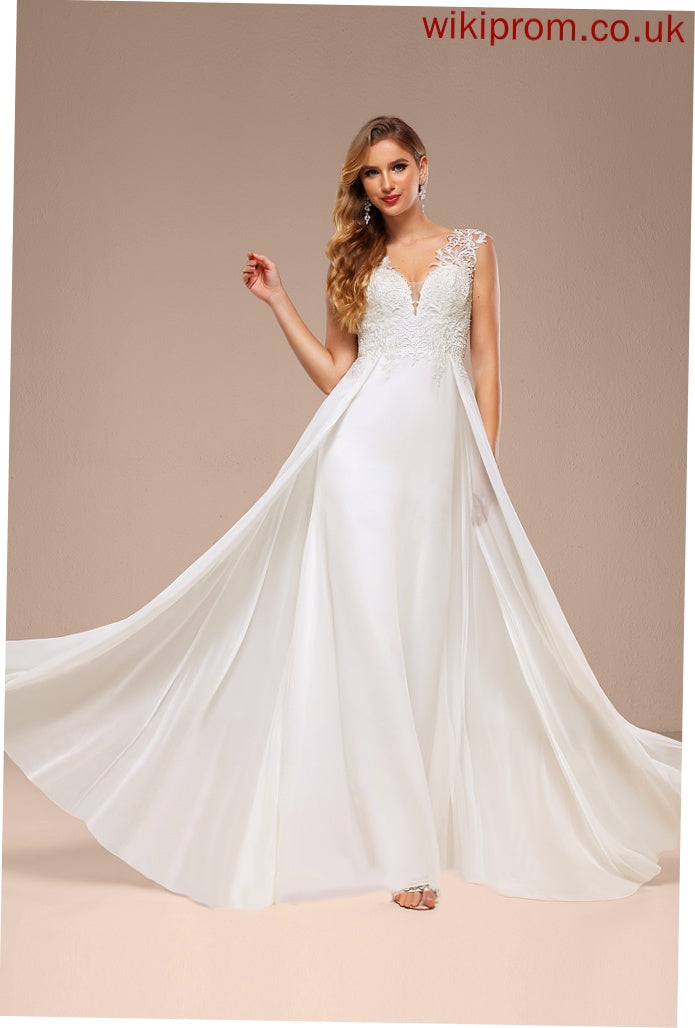 Train A-Line Kiara Lace Wedding Sweep V-neck Dress Chiffon Wedding Dresses