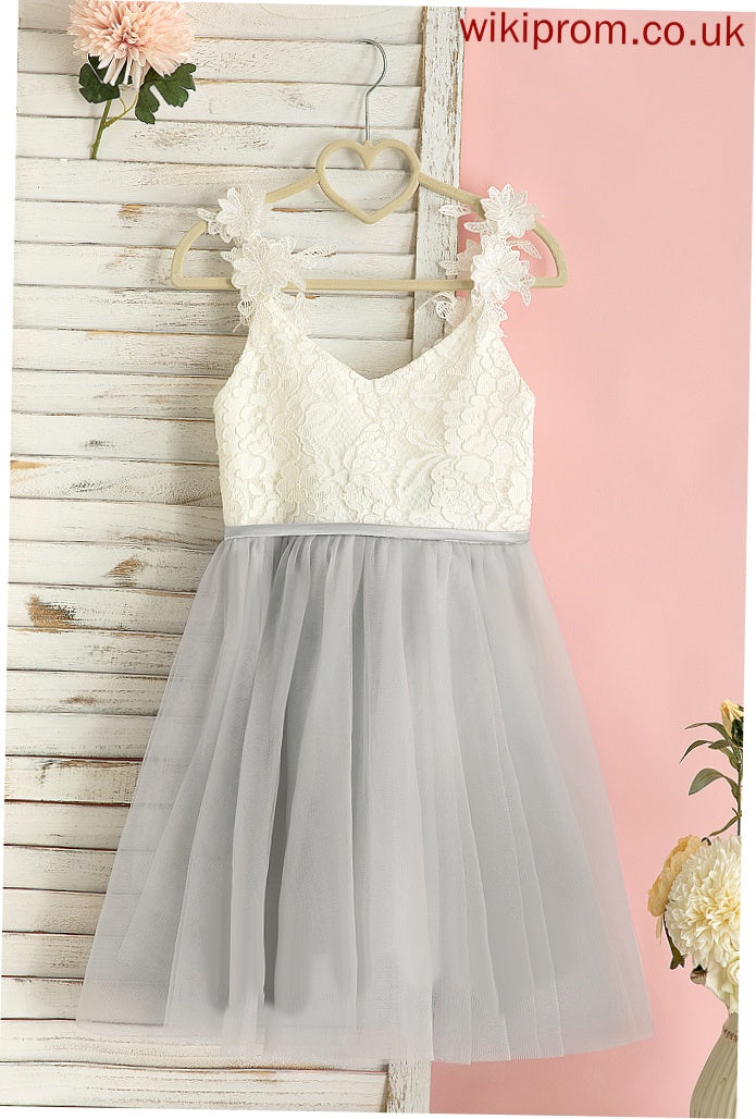 '- Flower Girl Dresses Dress Girl Flower A-Line Elvira Knee-length Tulle/Lace Sleeveless V-neck