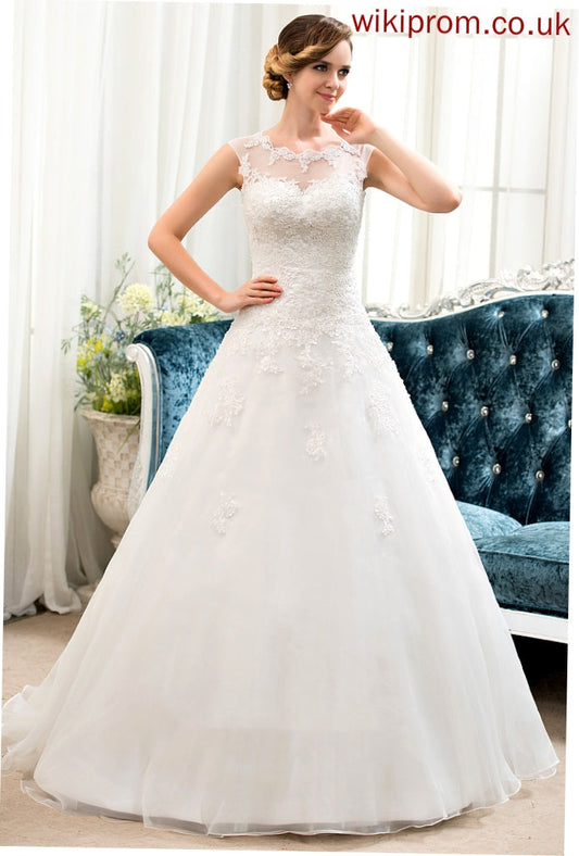 Organza Lila Wedding Dresses Ball-Gown/Princess Sweep Tulle Sequins Wedding Lace With Dress Train Illusion Beading