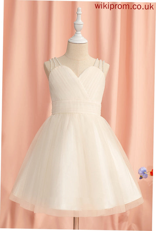 Girl V-neck - Flower Girl Dresses Tulle A-Line Sleeveless With Ruffles/Beading Dress Esther Flower Knee-length