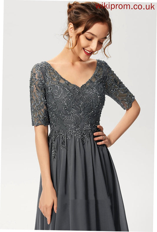 With Nicola Cocktail Dresses Dress Sequins Chiffon Knee-Length V-neck A-Line Cocktail Beading Lace