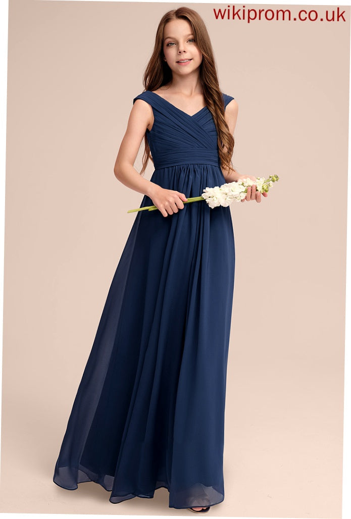 Junior Bridesmaid Dresses Off-the-Shoulder With Ruffles Floor-Length A-Line Chiffon Addyson