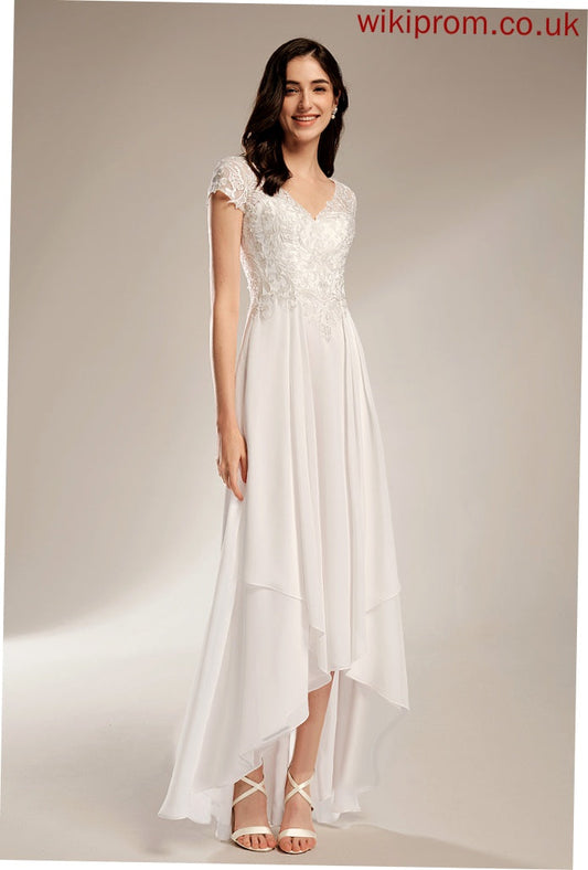 Dress With Asymmetrical Chiffon Wedding Lace A-Line Wedding Dresses V-neck Lizbeth