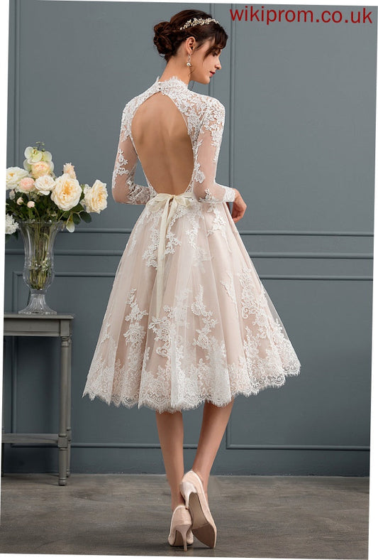 Knee-Length Thea Lace Illusion A-Line Wedding Dresses Tulle Wedding Dress