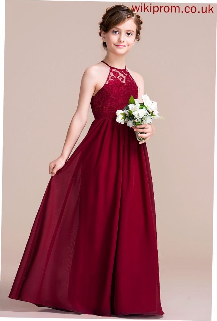 Chiffon Scoop Melanie Neck A-Line Junior Bridesmaid Dresses Floor-Length