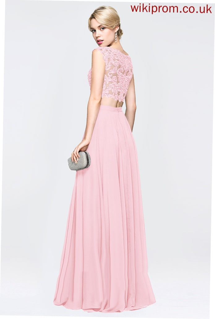 With Scoop Beading A-Line Chiffon Prom Dresses Floor-Length Sequins Ruby Lace