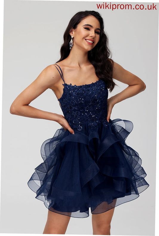 Ball-Gown/Princess Neck Tulle Dress Homecoming Scoop Regina Sequins Homecoming Dresses Lace With Short/Mini