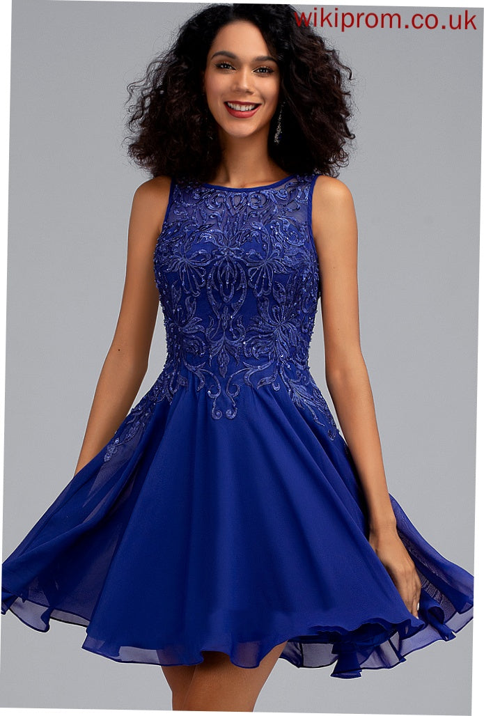 Kylee Short/Mini Scoop A-Line Dress Neck Chiffon Homecoming Beading Lace With Homecoming Dresses