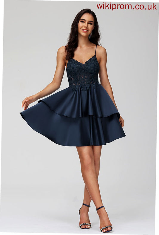 Short/Mini Homecoming Dresses Lace With Satin A-Line Homecoming Dress V-neck Joslyn