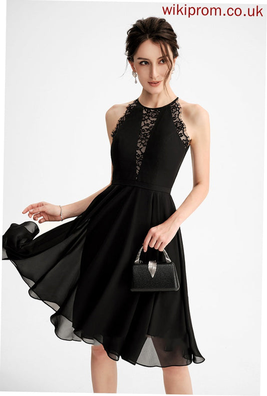 A-Line Lace Neck Chiffon Homecoming Dresses Charlee Knee-Length Dress Scoop With Homecoming