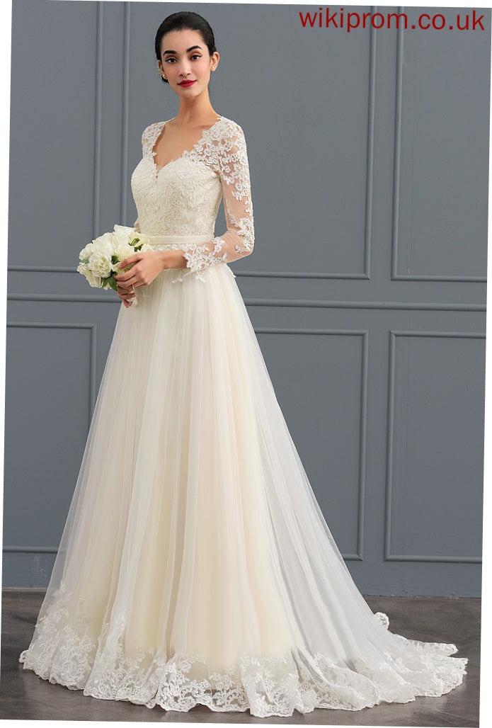 Dress Zion Lace Train V-neck Sweep Wedding Dresses Tulle Ball-Gown/Princess Wedding