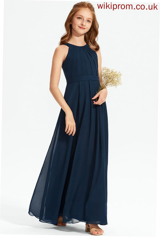 Chiffon Floor-Length Nellie With A-Line Junior Bridesmaid Dresses Neck Ruffle Scoop