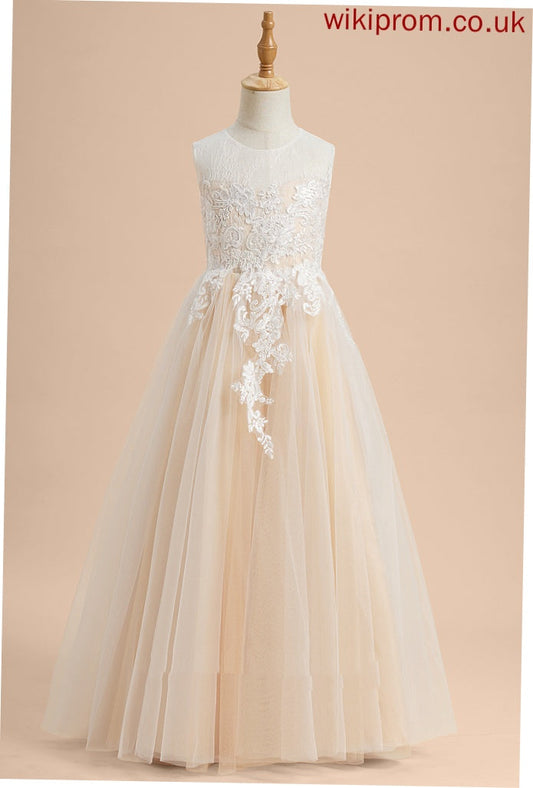 Neck Flower Sleeveless Lace/Beading Scoop Tulle Dress With - Girl A-Line Floor-length Flower Girl Dresses Nellie