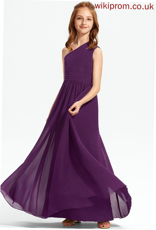 One-Shoulder Aniyah Floor-Length Junior Bridesmaid Dresses With Chiffon Ruffle A-Line