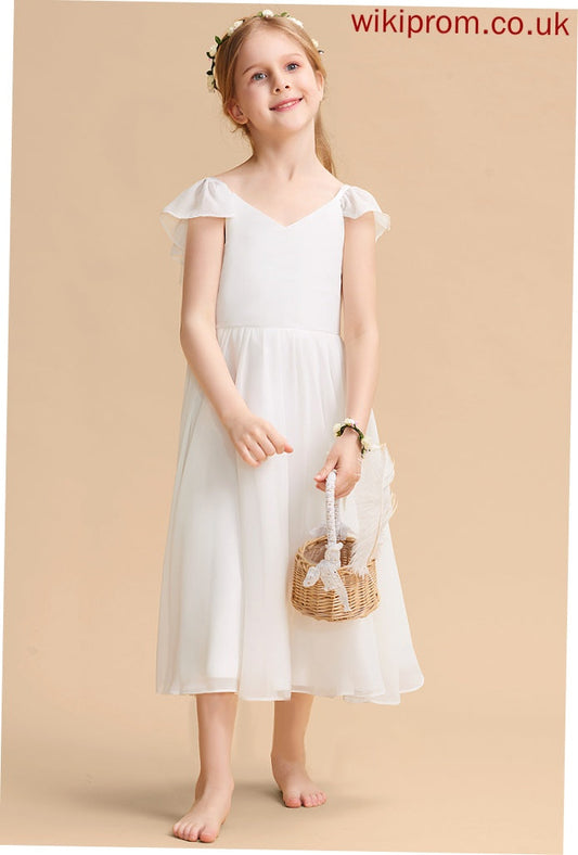 Flower Girl Dresses Tea-length Karly - V-neck Girl Flower Chiffon/Satin A-Line Dress Sleeveless