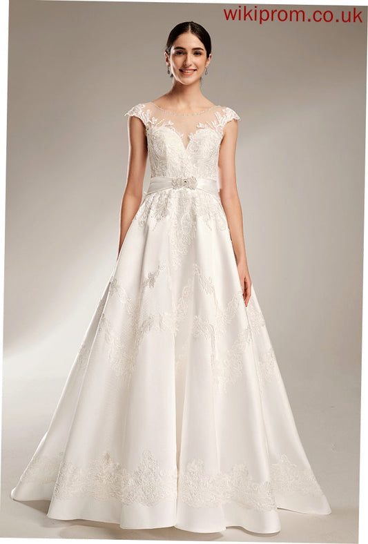 Iliana Wedding Dresses Scoop Ball-Gown/Princess Wedding Satin Dress With Beading Train Neck Sequins Chapel