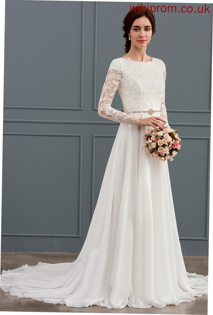 Dress Court Beading A-Line Wedding Wedding Dresses Train Lace Chiffon With Esmeralda