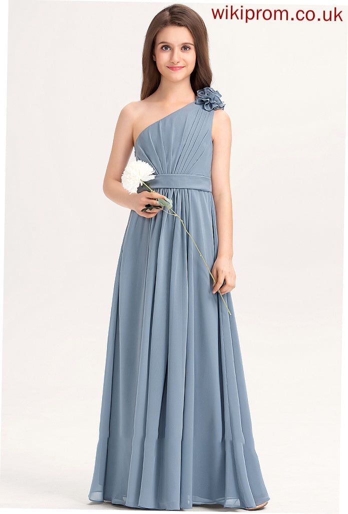 Chiffon With Junior Bridesmaid Dresses A-Line Evie Ruffle One-Shoulder Floor-Length Flower(s)