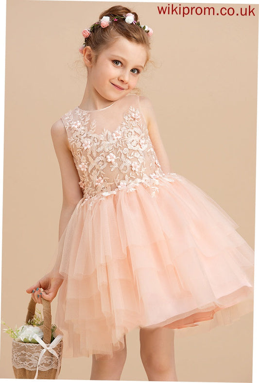 With Ball-Gown/Princess Neck Lace/Beading Girl Dress Flower Scoop Lana Flower Girl Dresses Sleeveless Knee-length Tulle/Lace -