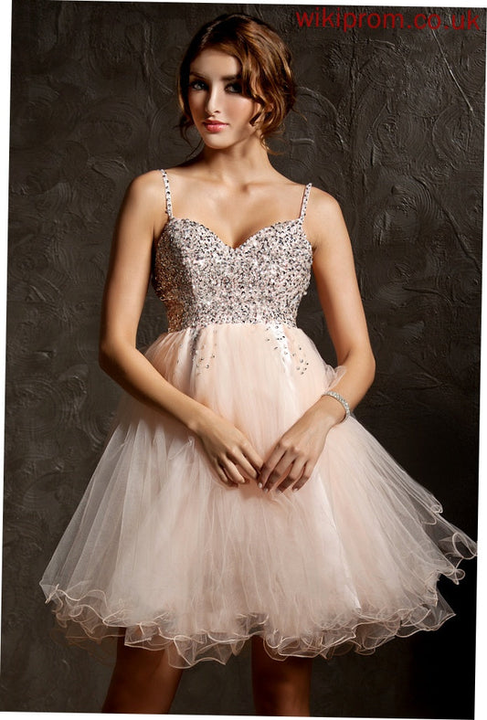 Beading A-Line Tulle With Dress Sequins Knee-Length Kayla Homecoming Dresses Homecoming Sweetheart