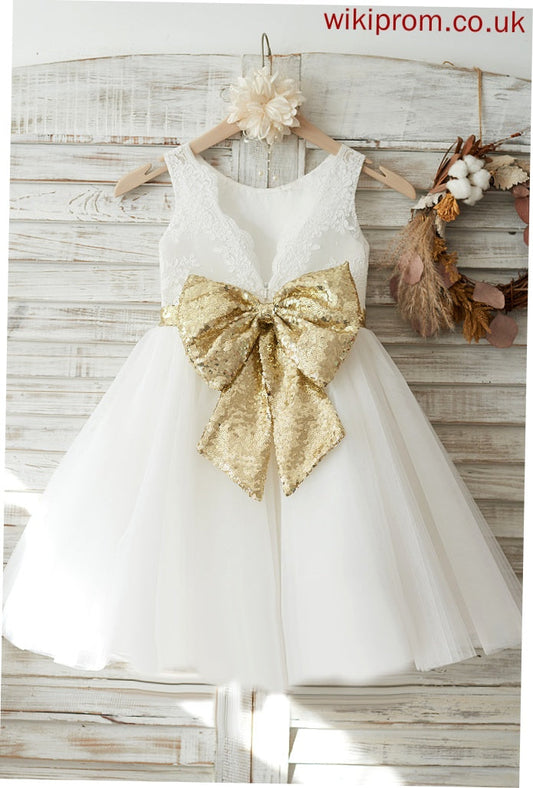 Aliza Dress Knee-length Flower Girl Dresses Back - Bow(s)/V A-Line Tulle/Lace/Sequined Scoop Flower Sleeveless Girl With Neck