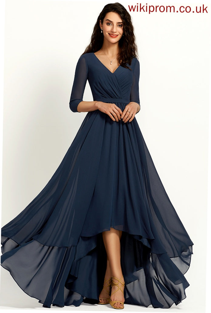 Asymmetrical Pleated With Cocktail Maliyah V-neck Chiffon Cocktail Dresses Dress A-Line