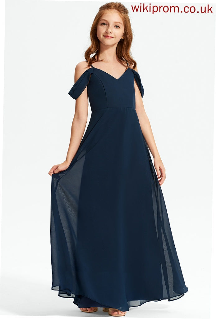 A-Line Off-the-Shoulder Junior Bridesmaid Dresses Floor-Length Chiffon Ally