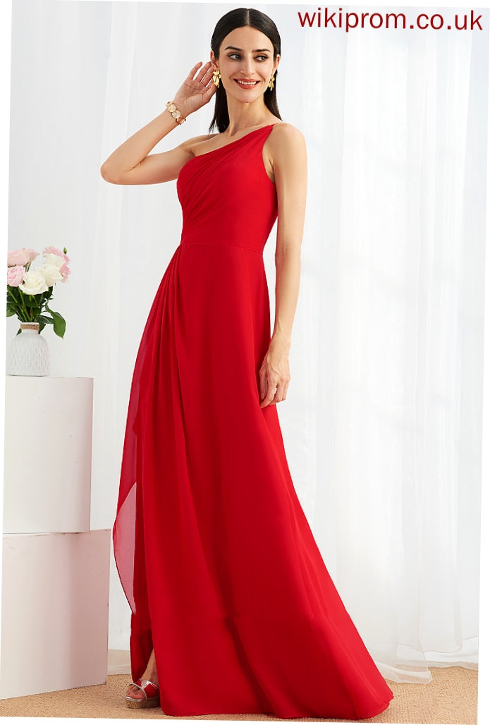 Embellishment Length Floor-Length Fabric A-Line SplitFront Ruffle Neckline One-Shoulder Silhouette Aria Sleeveless Bridesmaid Dresses