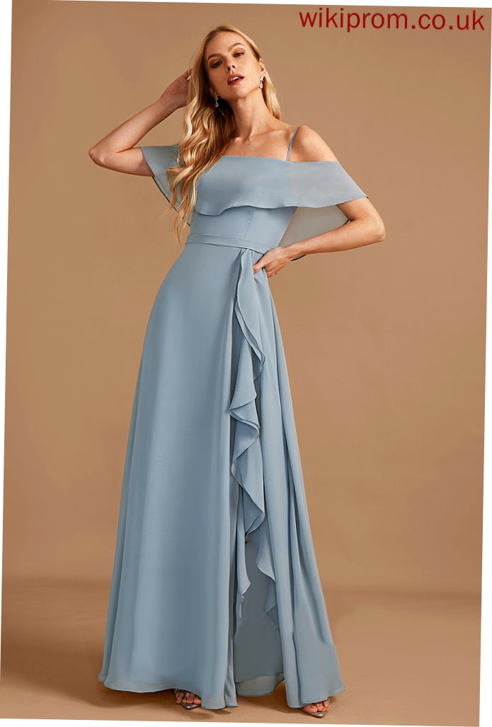 Off-the-Shoulder Embellishment Length Silhouette Ruffle Neckline A-Line SplitFront Floor-Length Fabric Elisabeth Trumpet/Mermaid Bridesmaid Dresses