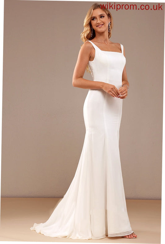 Wedding Dresses Square Neckline Train Reese Wedding Sweep Lace Dress Chiffon With Trumpet/Mermaid