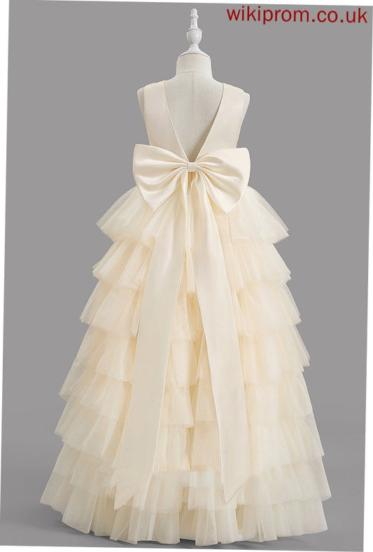 Scoop Satin/Tulle Dress Ruffles/Bow(s) - Nancy Neck With Floor-length Ball-Gown/Princess Flower Flower Girl Dresses Girl Sleeveless