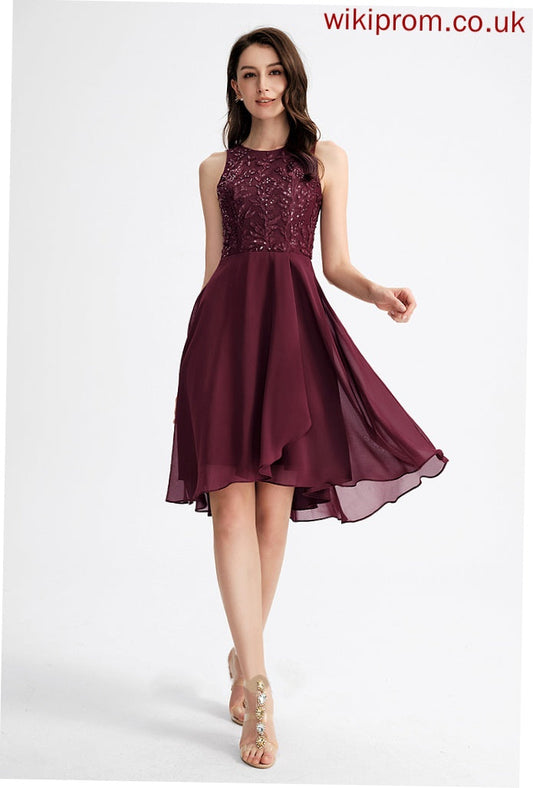 Neck Scoop Cocktail Sequins A-Line Chiffon Dress With Cocktail Dresses Asymmetrical Lace Scarlett