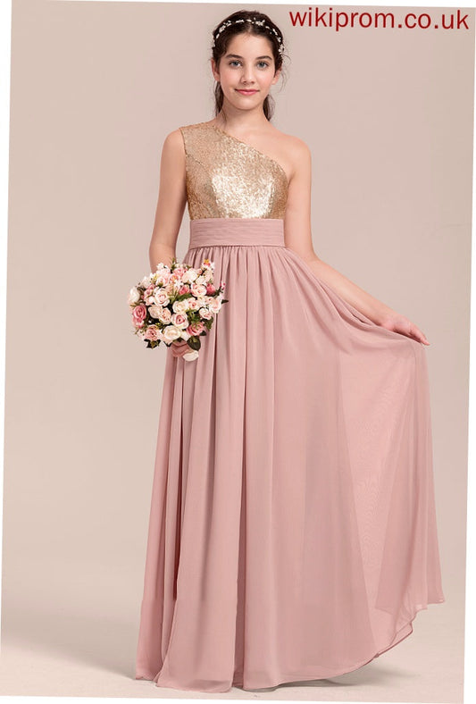 Chiffon One-Shoulder Junior Bridesmaid Dresses With A-Line Mckenzie Floor-Length Ruffle