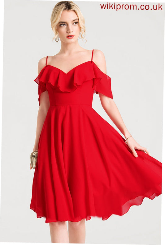 Cocktail Cascading Chiffon Magdalena A-Line Cocktail Dresses Knee-Length Dress With Ruffles V-neck