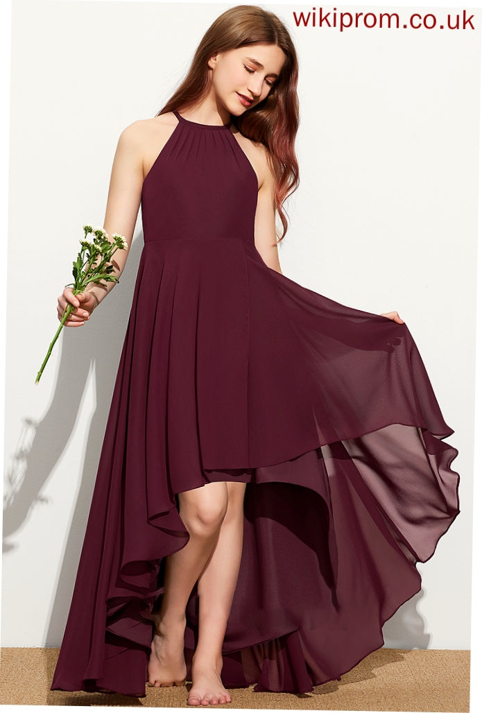 Payton Scoop Junior Bridesmaid Dresses With Asymmetrical Chiffon A-Line Ruffle Neck