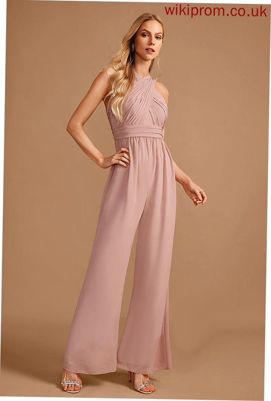 Straps Floor-Length Neckline Length Embellishment HighNeck Fabric Pleated Audrina Bridesmaid Dresses