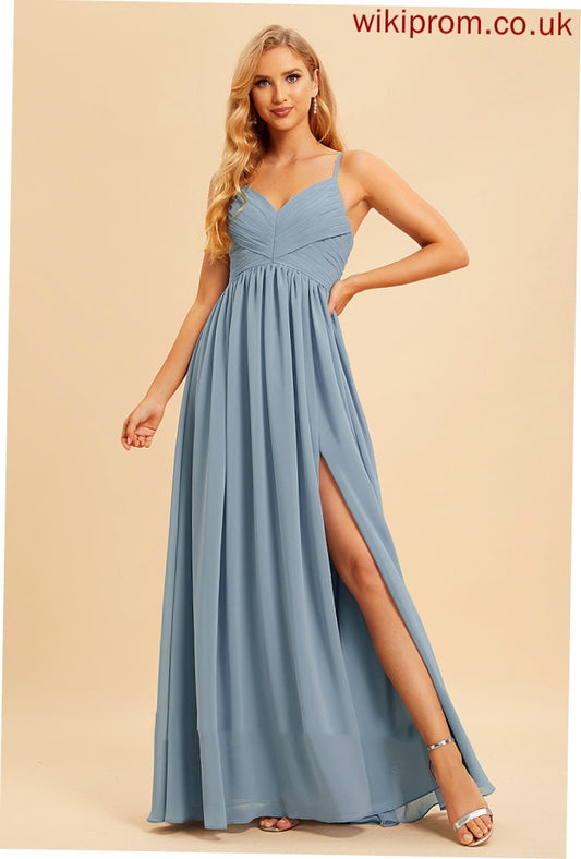 Embellishment Length SplitFront A-Line Fabric Neckline Floor-Length Silhouette V-neck Lori Sleeveless Natural Waist Bridesmaid Dresses