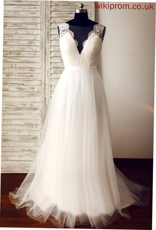 Tulle Wedding Dresses Dress Lea V-neck Lace Wedding A-Line Sweep Train