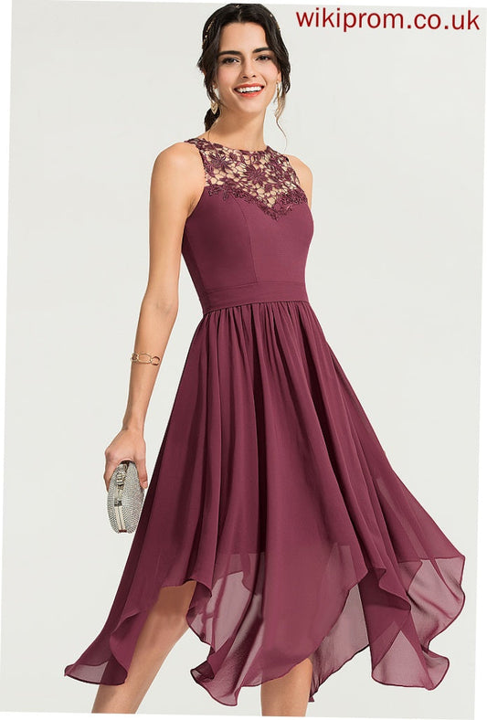 A-Line Luz Asymmetrical Cocktail Dress Neck Chiffon Scoop Lace Cocktail Dresses