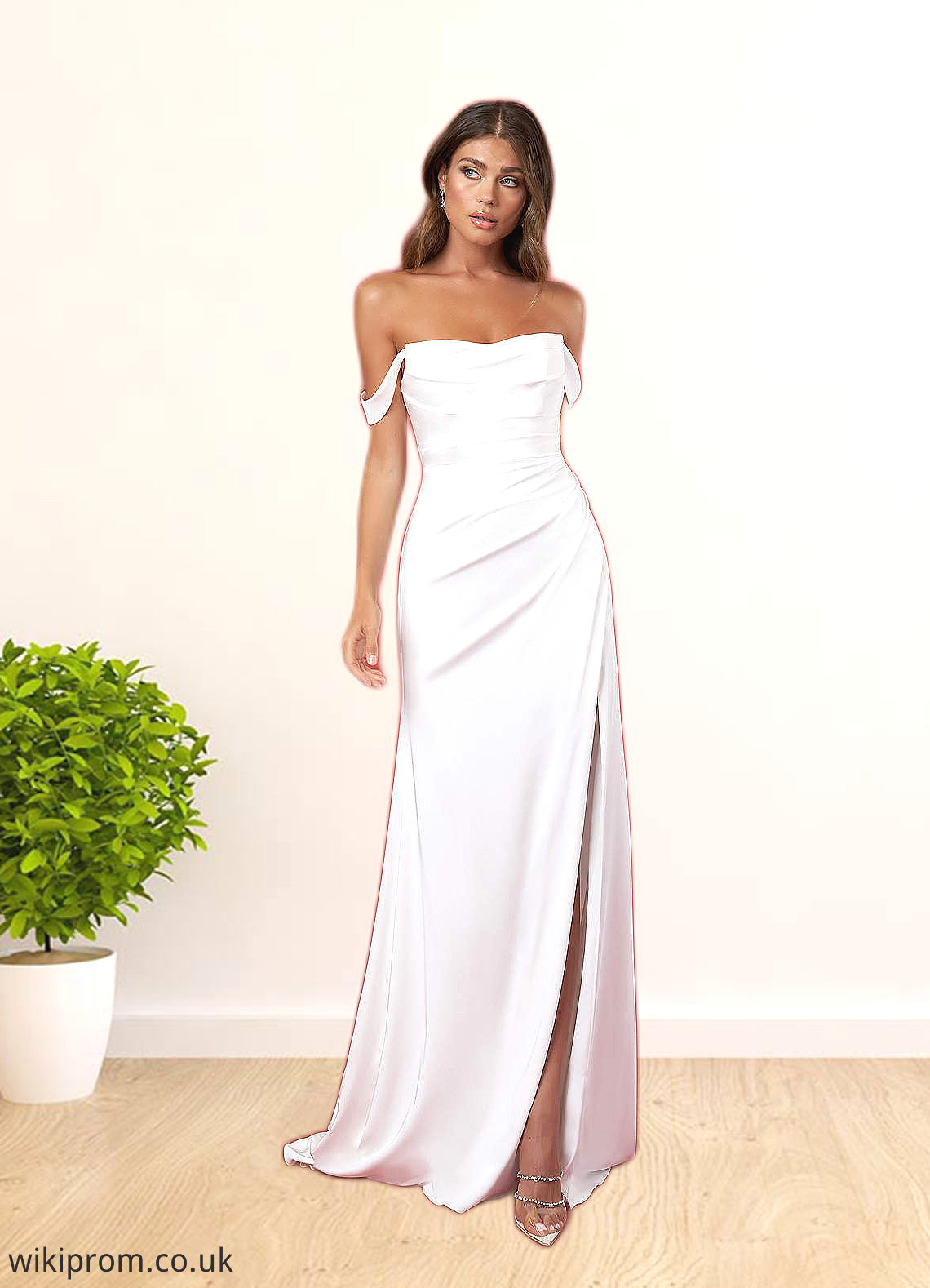 Perla Mermaid Pleated Crepe Back Satin Chapel Train Dress SWKP0020015