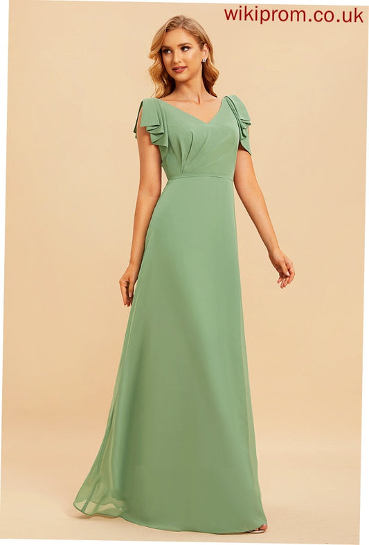 Embellishment Silhouette Length Neckline Ruffle A-Line Fabric Floor-Length V-neck Allie Bridesmaid Dresses