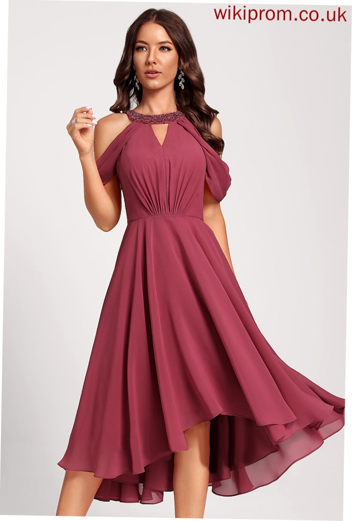 Cocktail Neck With Asymmetrical Dress Club Dresses Sequins Chiffon A-Line Beading Eleanor Scoop